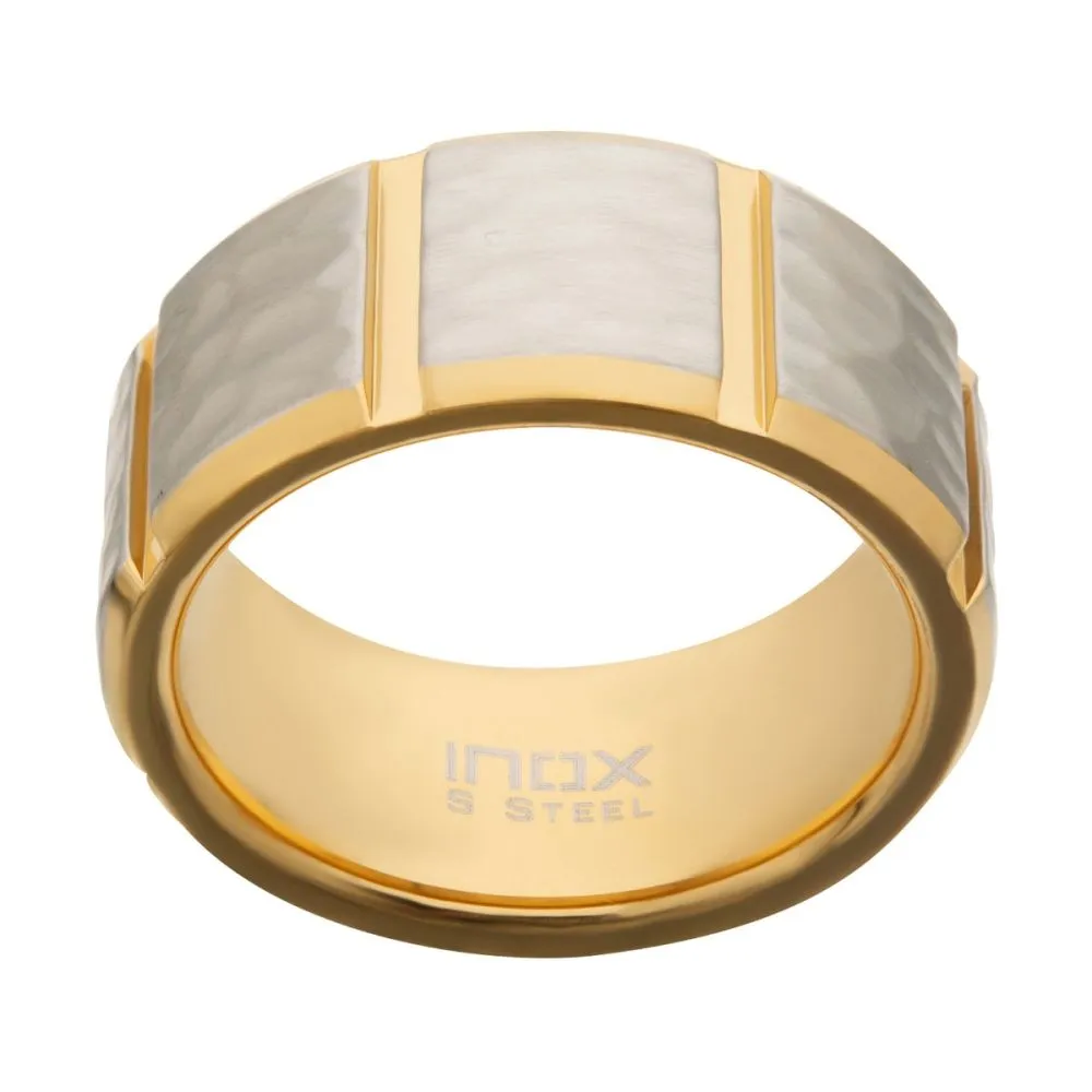 Gold IP & Stainless Steel Hammered Finish Ring
