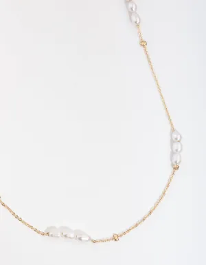 Gold Plated Freshwater Pearl Station Necklace