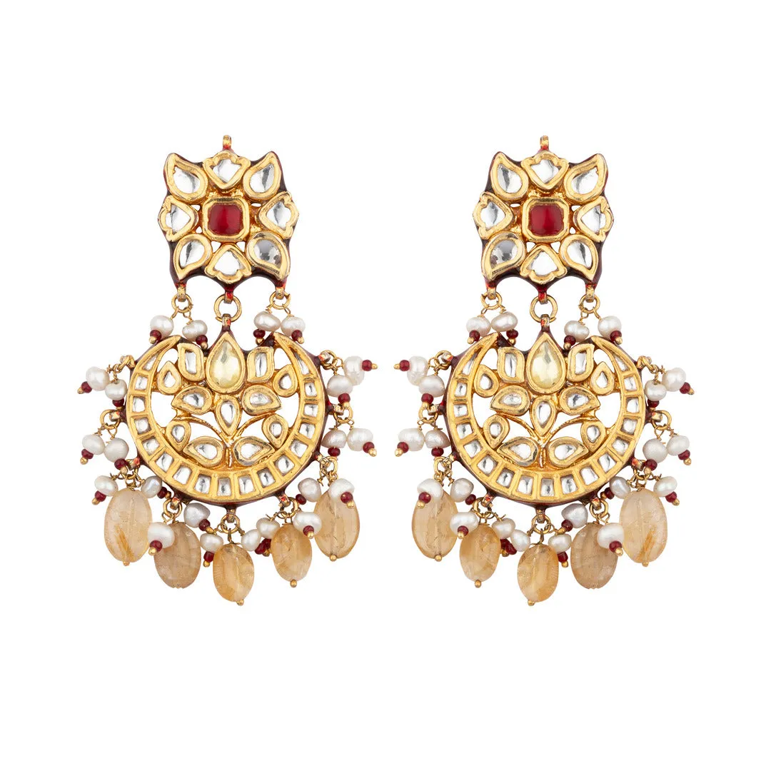 Gold Plated Kundan Polki with Synthetic Stone Choker Necklace & Dangler Earrings Set - VN575