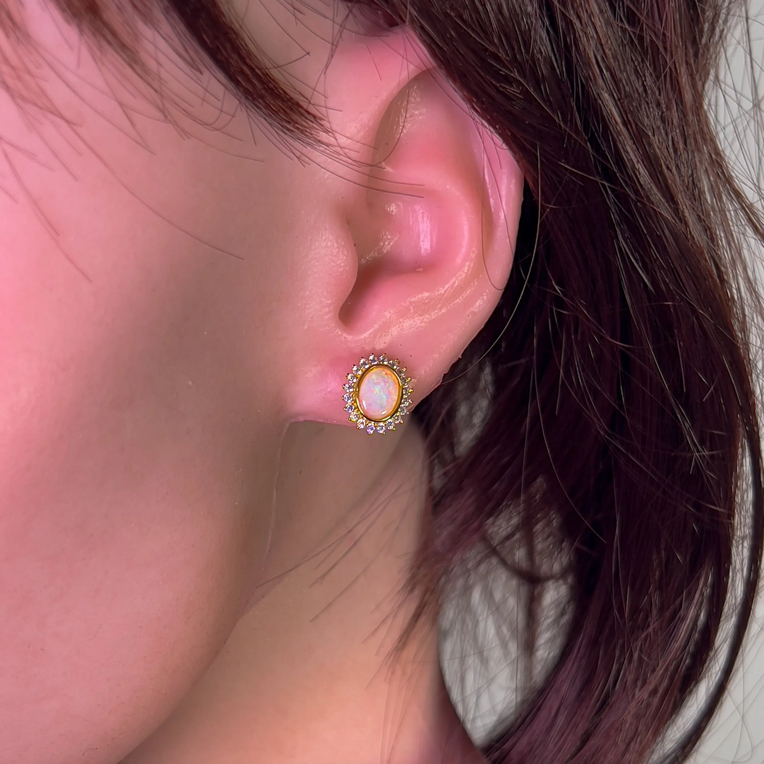 Gold Plated Oval Crystal Opal cluster earring studs