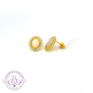 Gold Plated Oval Crystal Opal cluster earring studs