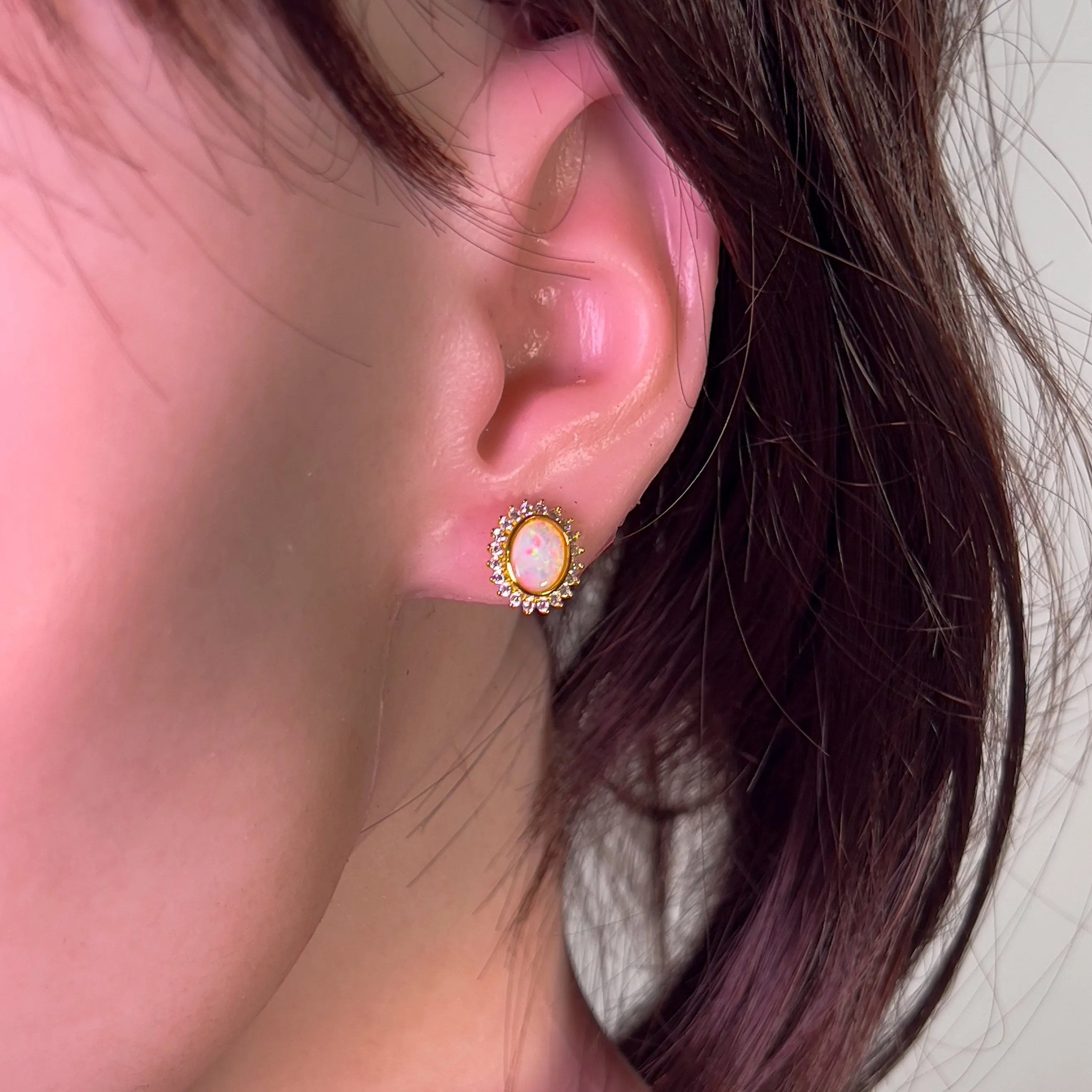 Gold Plated Oval Crystal Opal cluster earring studs