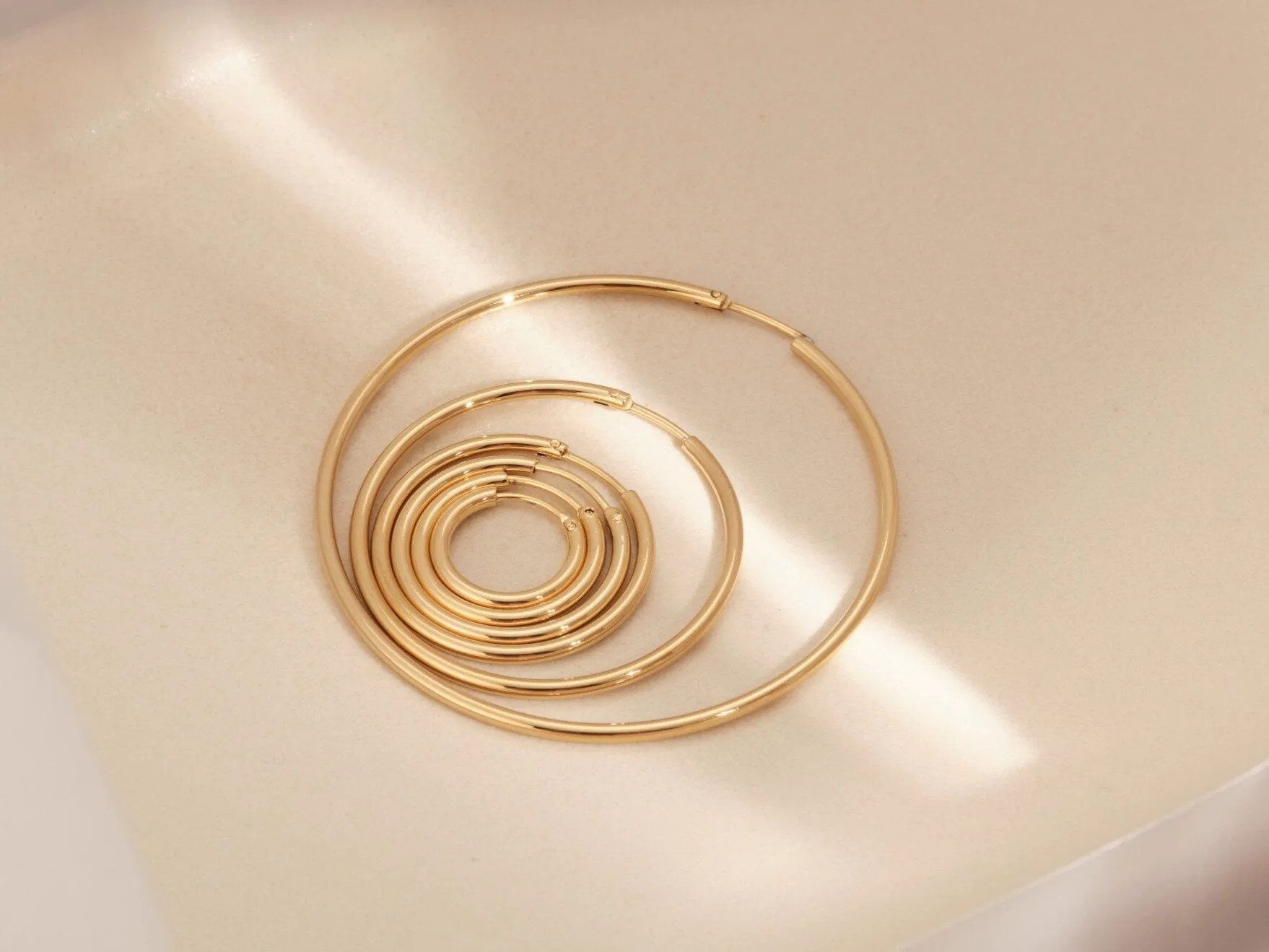 Gold Seamless Hoop Earrings, Gold Hoops, Gold Earrings, Gold Continuous Hoops, Plain Hoops, Simple Hoops, Large Hoops, WATERPROOF Earrings