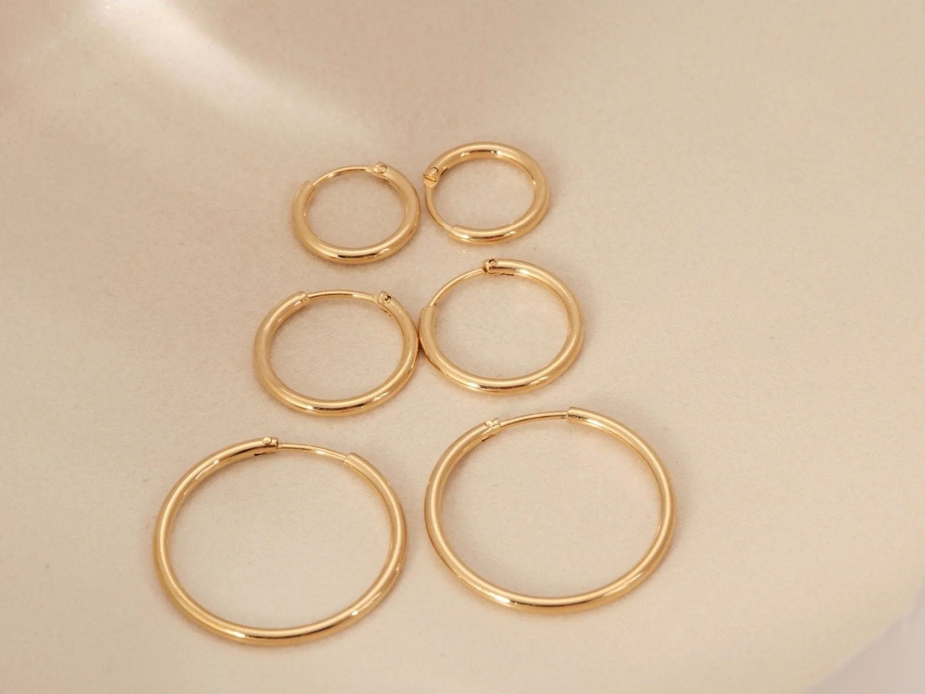 Gold Seamless Hoop Earrings, Gold Hoops, Gold Earrings, Gold Continuous Hoops, Plain Hoops, Simple Hoops, Large Hoops, WATERPROOF Earrings