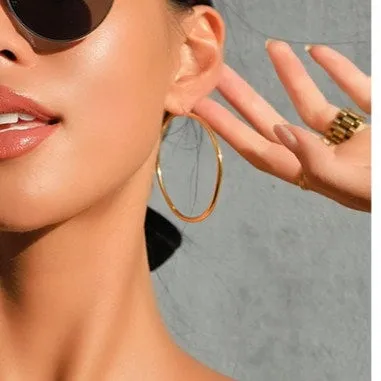 Gold Seamless Hoop Earrings, Gold Hoops, Gold Earrings, Gold Continuous Hoops, Plain Hoops, Simple Hoops, Large Hoops, WATERPROOF Earrings