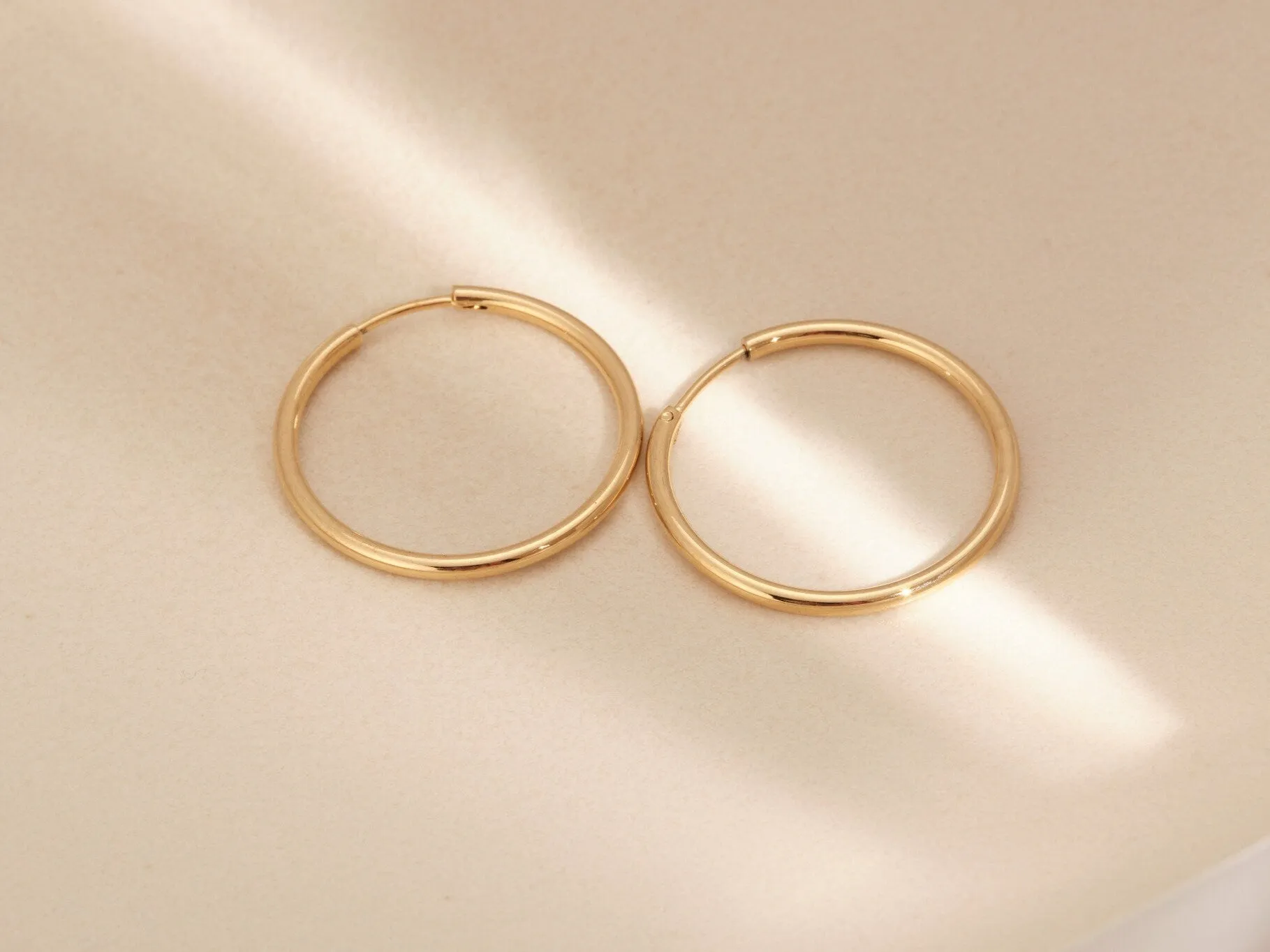 Gold Seamless Hoop Earrings, Gold Hoops, Gold Earrings, Gold Continuous Hoops, Plain Hoops, Simple Hoops, Large Hoops, WATERPROOF Earrings