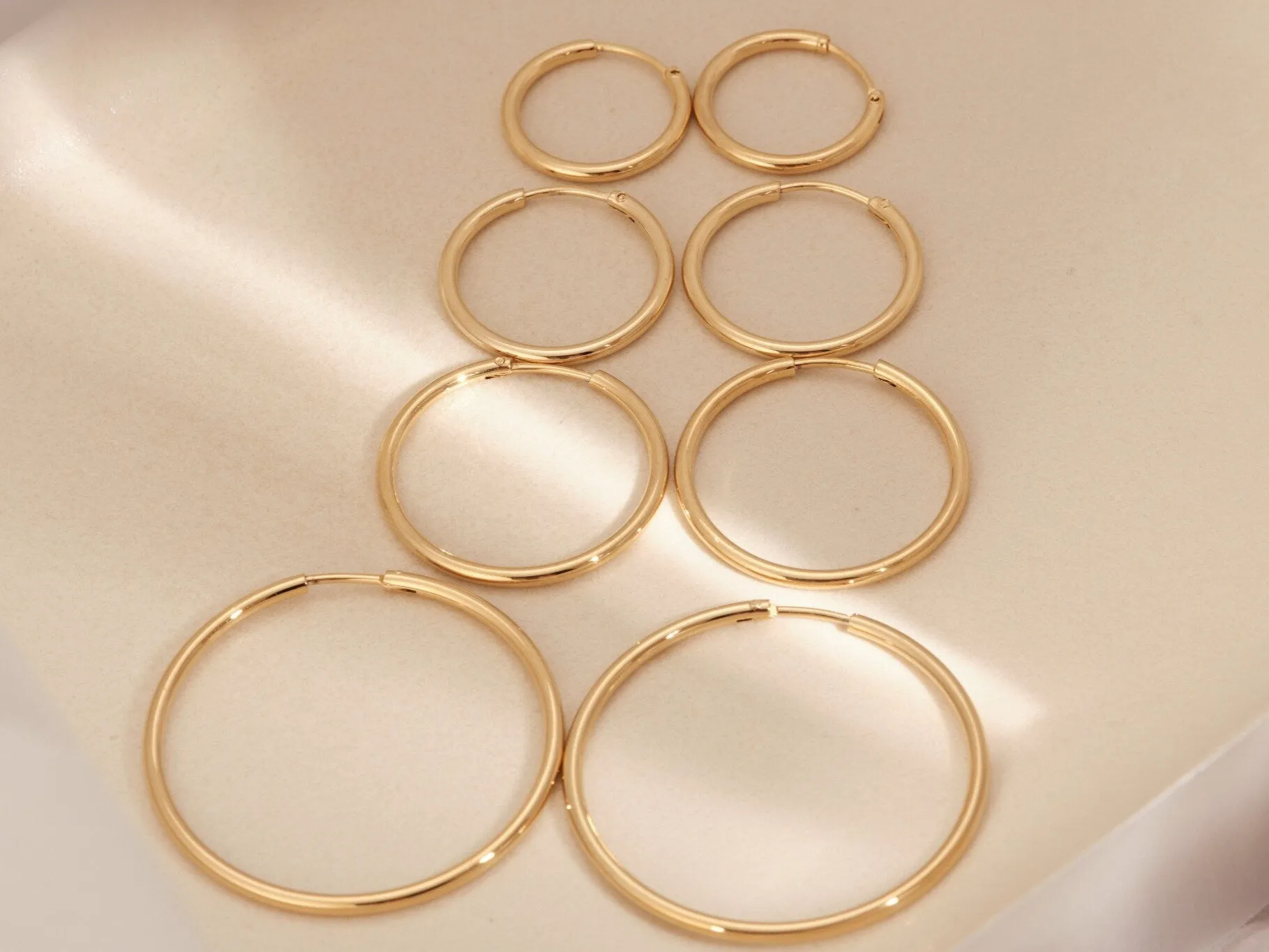 Gold Seamless Hoop Earrings, Gold Hoops, Gold Earrings, Gold Continuous Hoops, Plain Hoops, Simple Hoops, Large Hoops, WATERPROOF Earrings