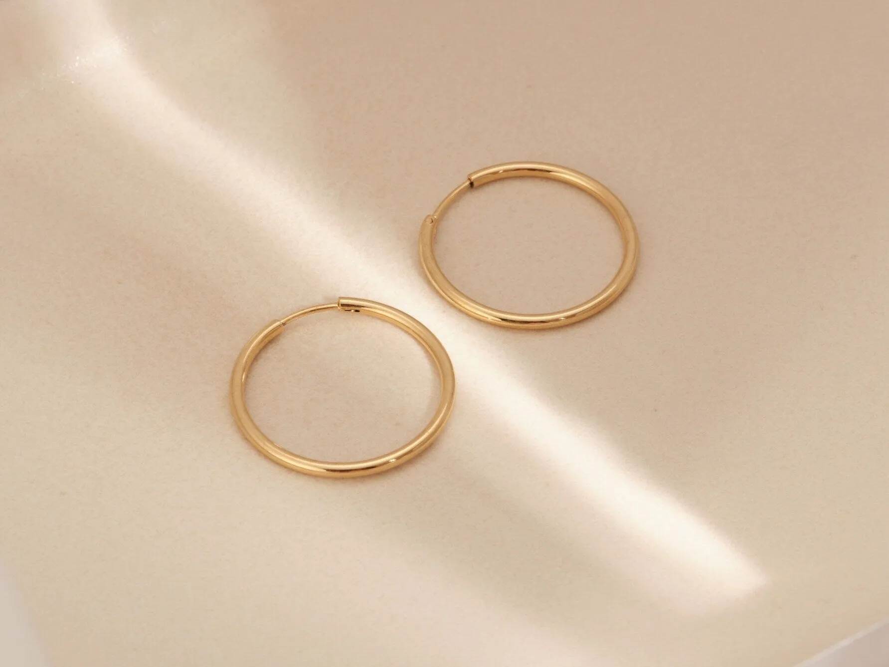 Gold Seamless Hoop Earrings, Gold Hoops, Gold Earrings, Gold Continuous Hoops, Plain Hoops, Simple Hoops, Large Hoops, WATERPROOF Earrings
