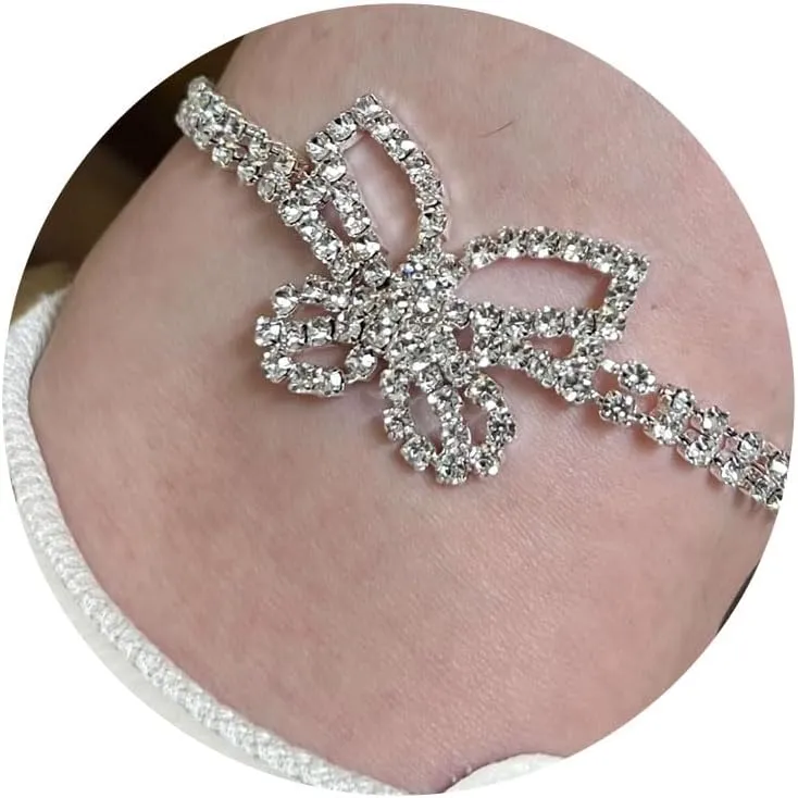 Gold Silver Ankle Bracelets for Women,Adjustable Rhinestone Pendant Tennis Anklet,Heart Butterfly Diamond Summer Beach Foot Chain Jewelry Gifts
