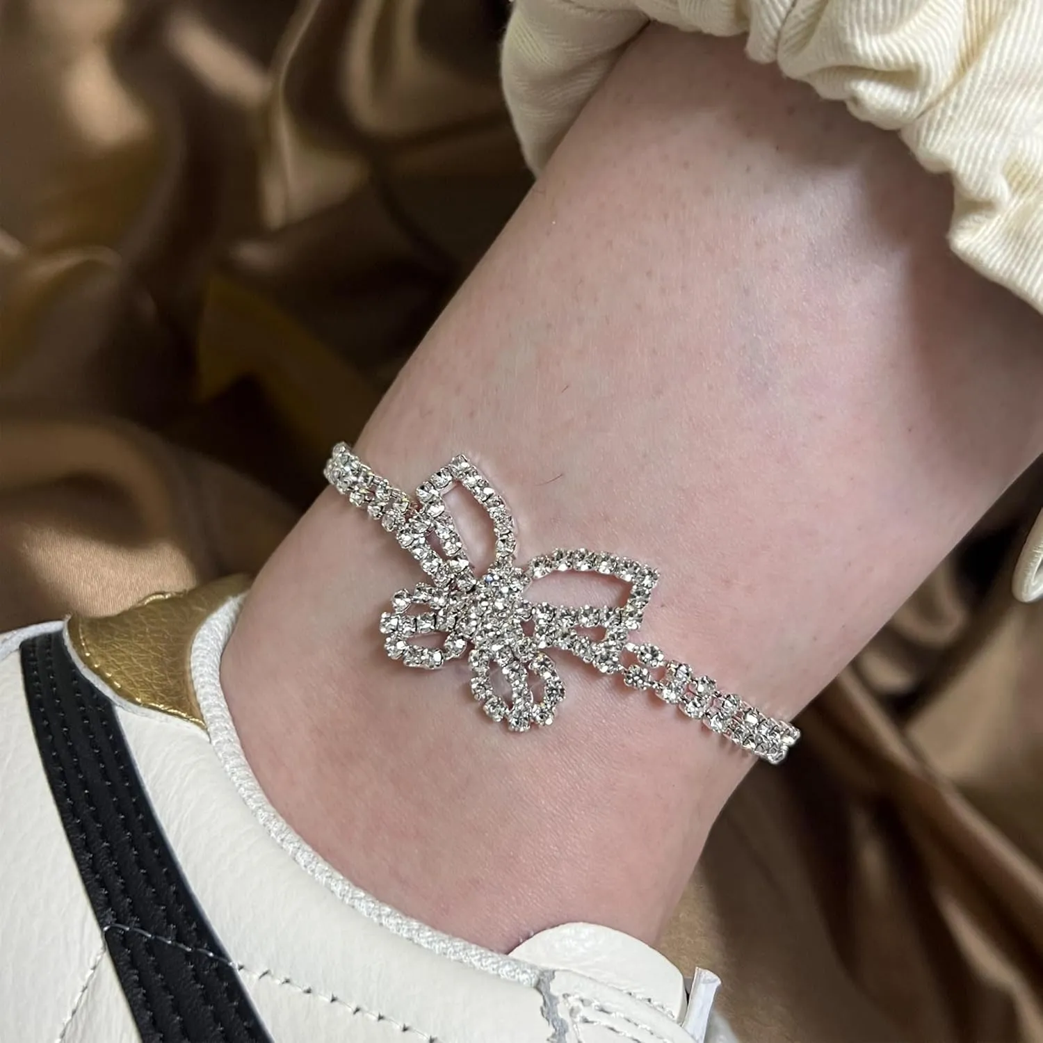 Gold Silver Ankle Bracelets for Women,Adjustable Rhinestone Pendant Tennis Anklet,Heart Butterfly Diamond Summer Beach Foot Chain Jewelry Gifts