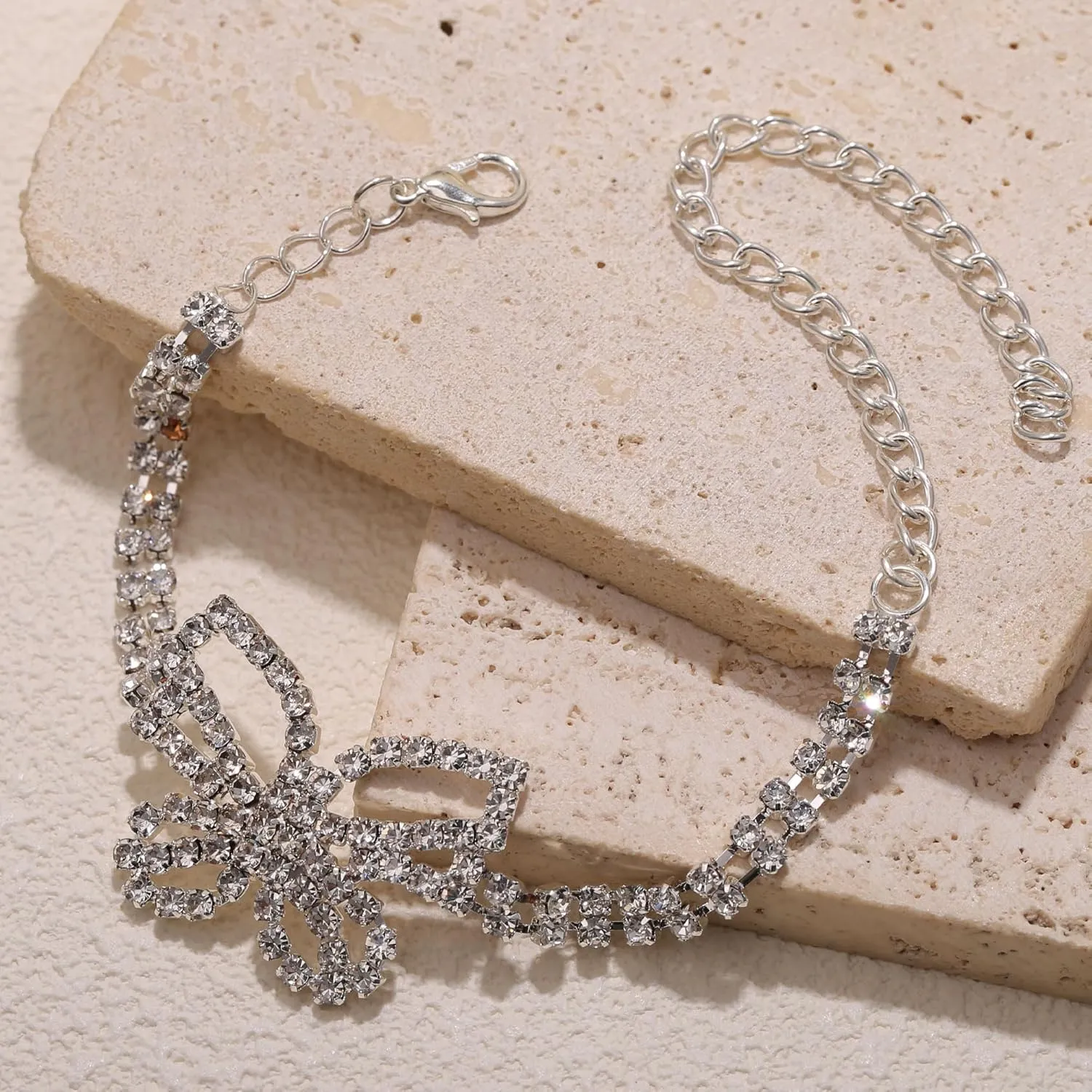 Gold Silver Ankle Bracelets for Women,Adjustable Rhinestone Pendant Tennis Anklet,Heart Butterfly Diamond Summer Beach Foot Chain Jewelry Gifts