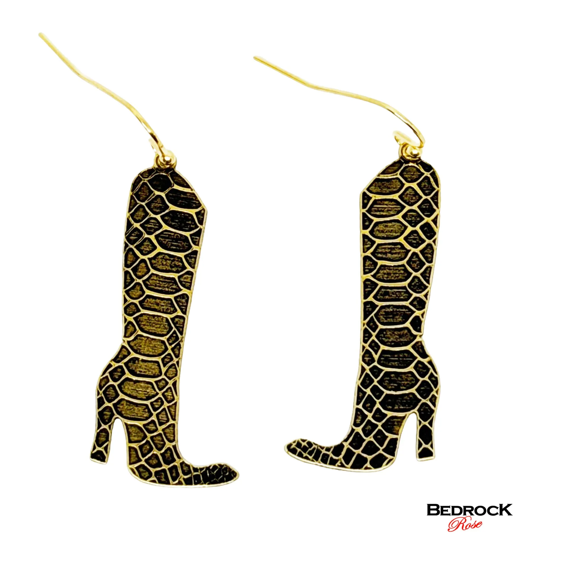 Gold Snakeskin Boots Dangling Earrings | Modern Chic Design