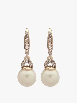 Gold Tone Crystal Drop Pearl Earrings