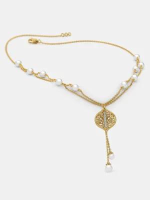 Golden Pearl Cascade Necklace
