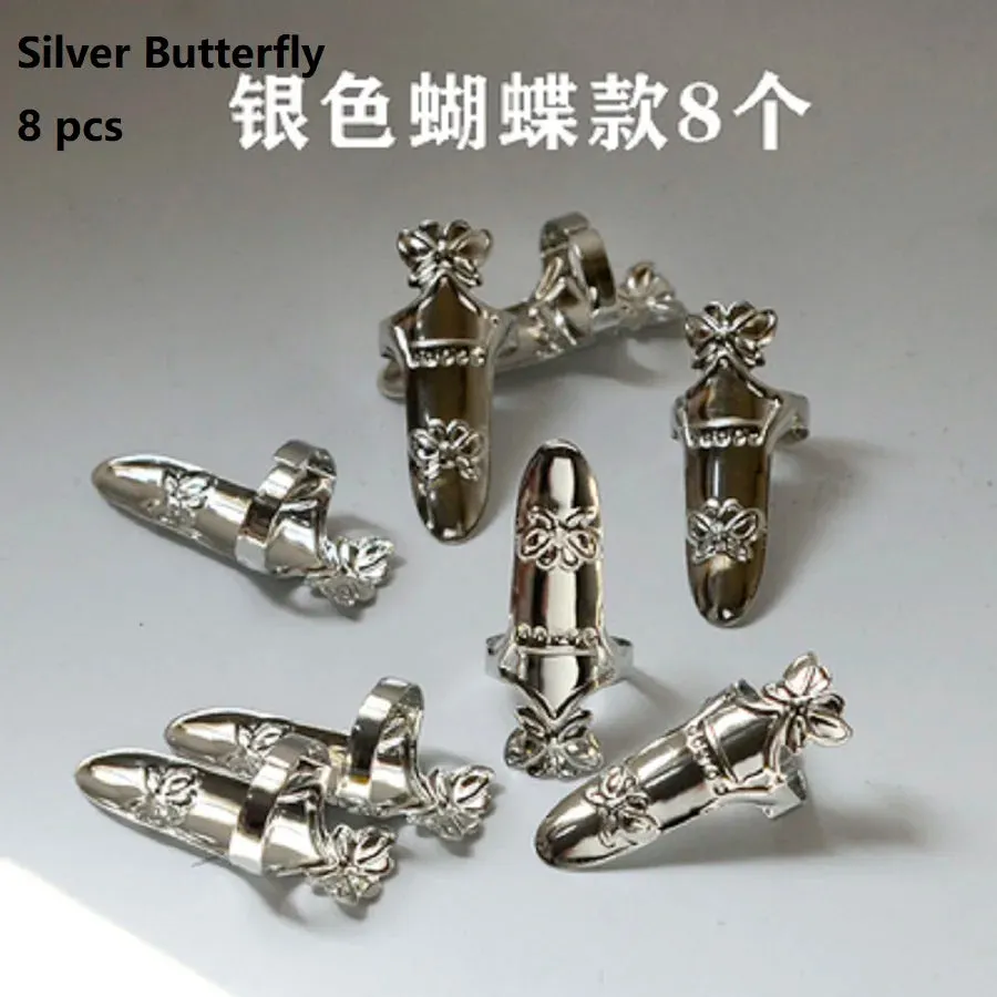 Golden Silver Nails Cover Decor Rings