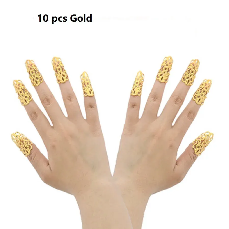 Golden Silver Nails Cover Decor Rings