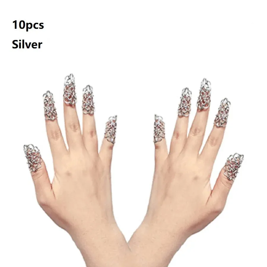 Golden Silver Nails Cover Decor Rings