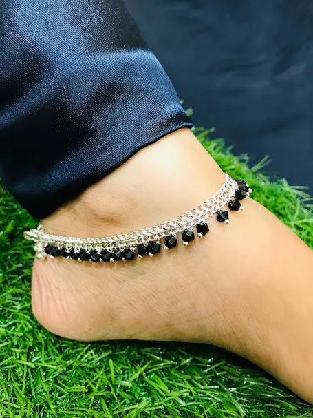 Gorgeous Chain Alloy Anklet With Black Beads For Women
