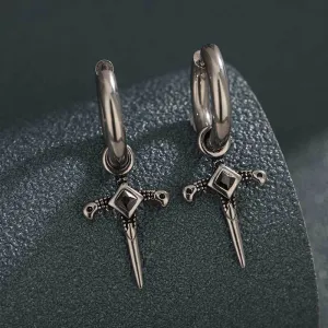 Gothic Sword Gem-Set Stainless Steel Earrings