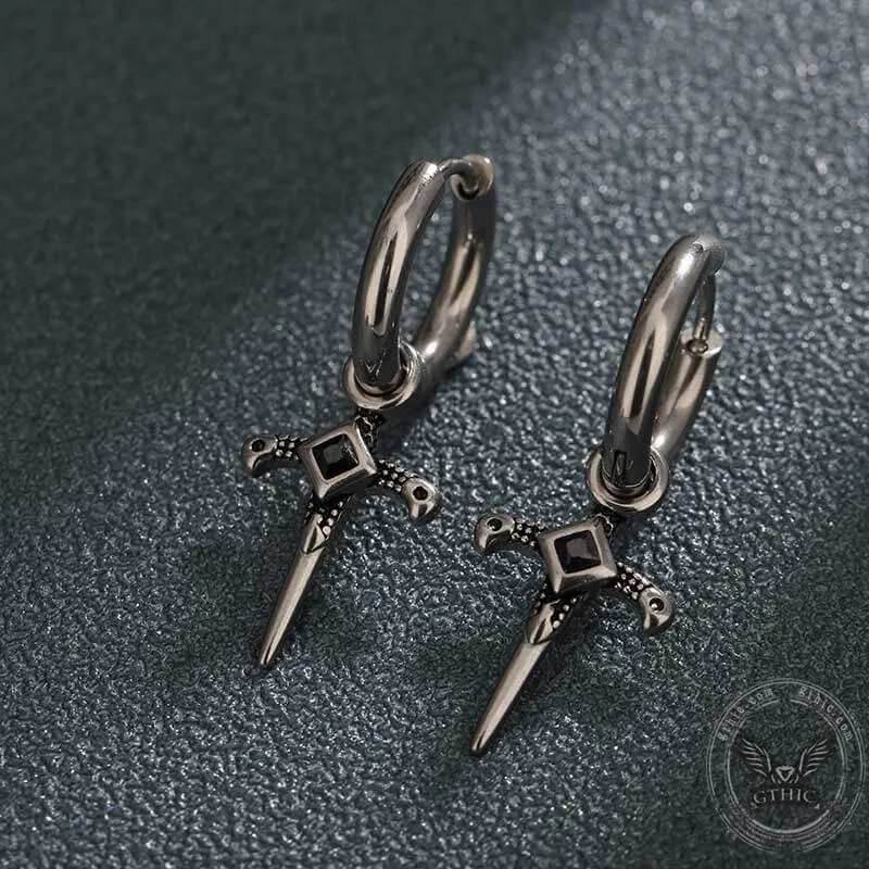 Gothic Sword Gem-Set Stainless Steel Earrings