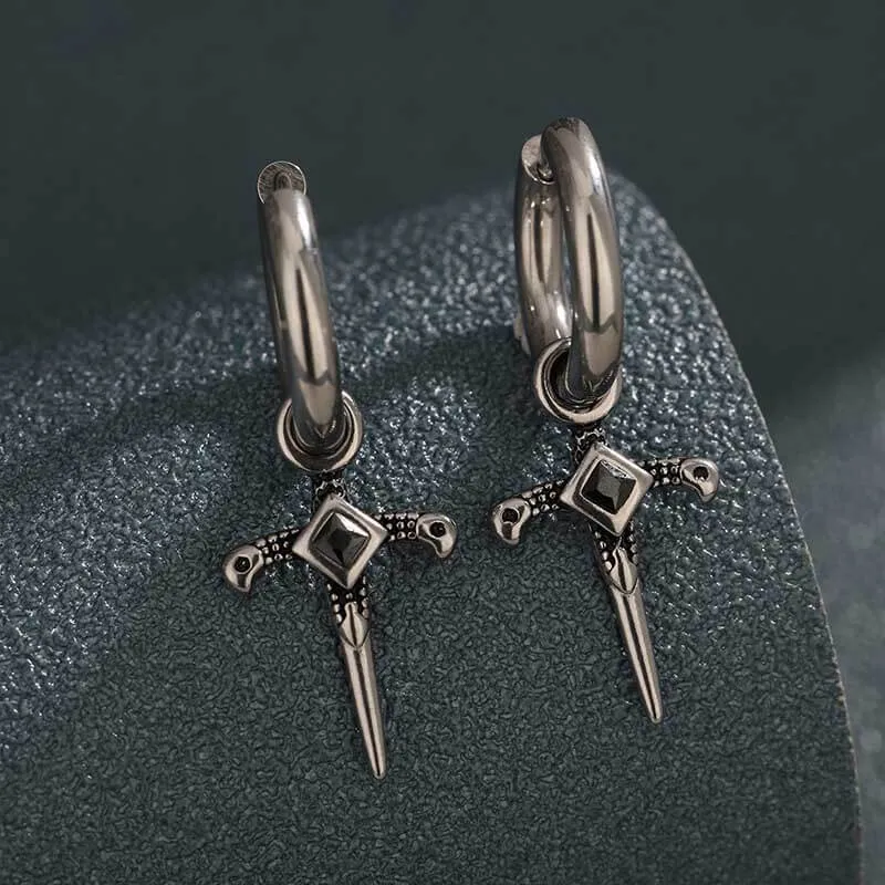 Gothic Sword Gem-Set Stainless Steel Earrings