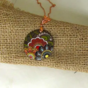 Green Floral Artisan Handmade Pendant Necklace