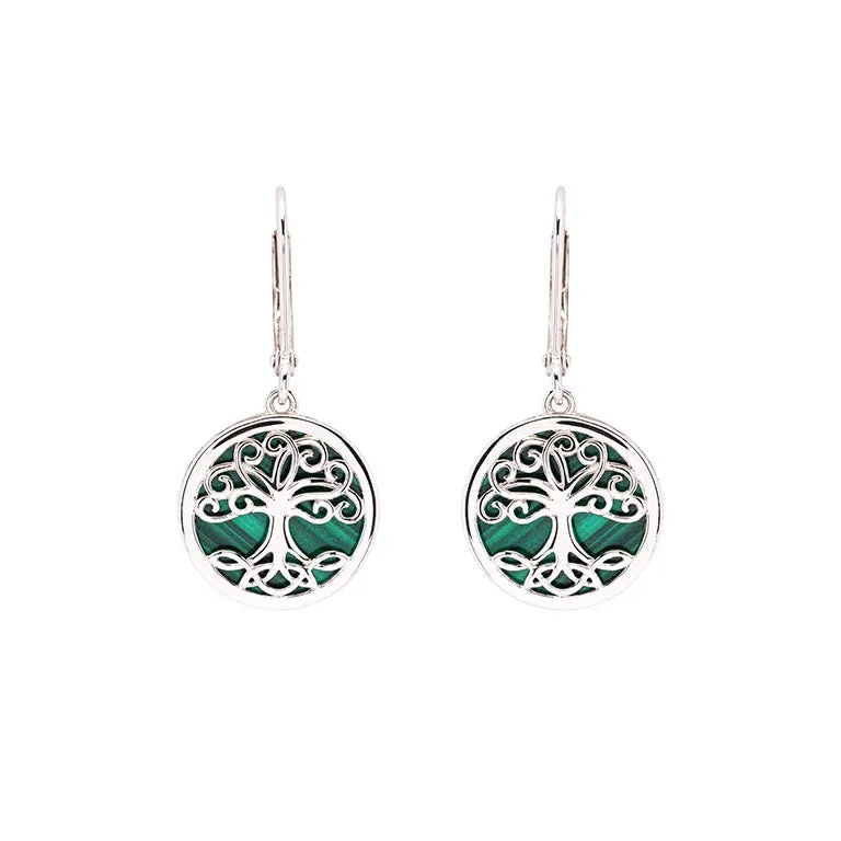 Green Malachite Sterling Silver Tree of Life Earrings