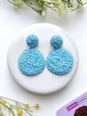 Handcrafted Sky Blue Beaded Danglers: A Fashionista's Statement Earrings