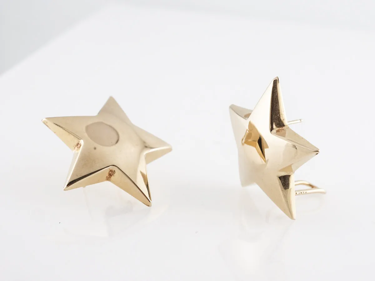 High Polish Star Earrings in 14K Yellow Gold
