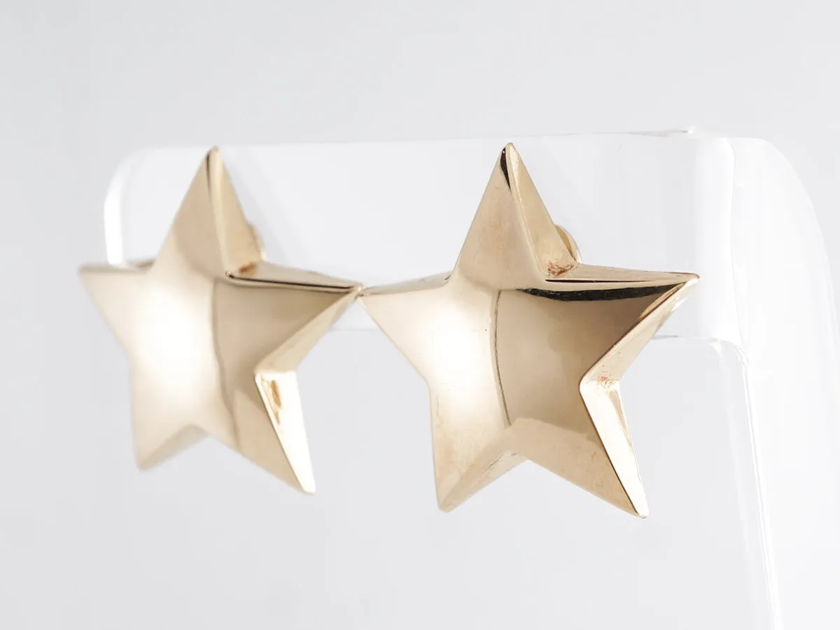 High Polish Star Earrings in 14K Yellow Gold