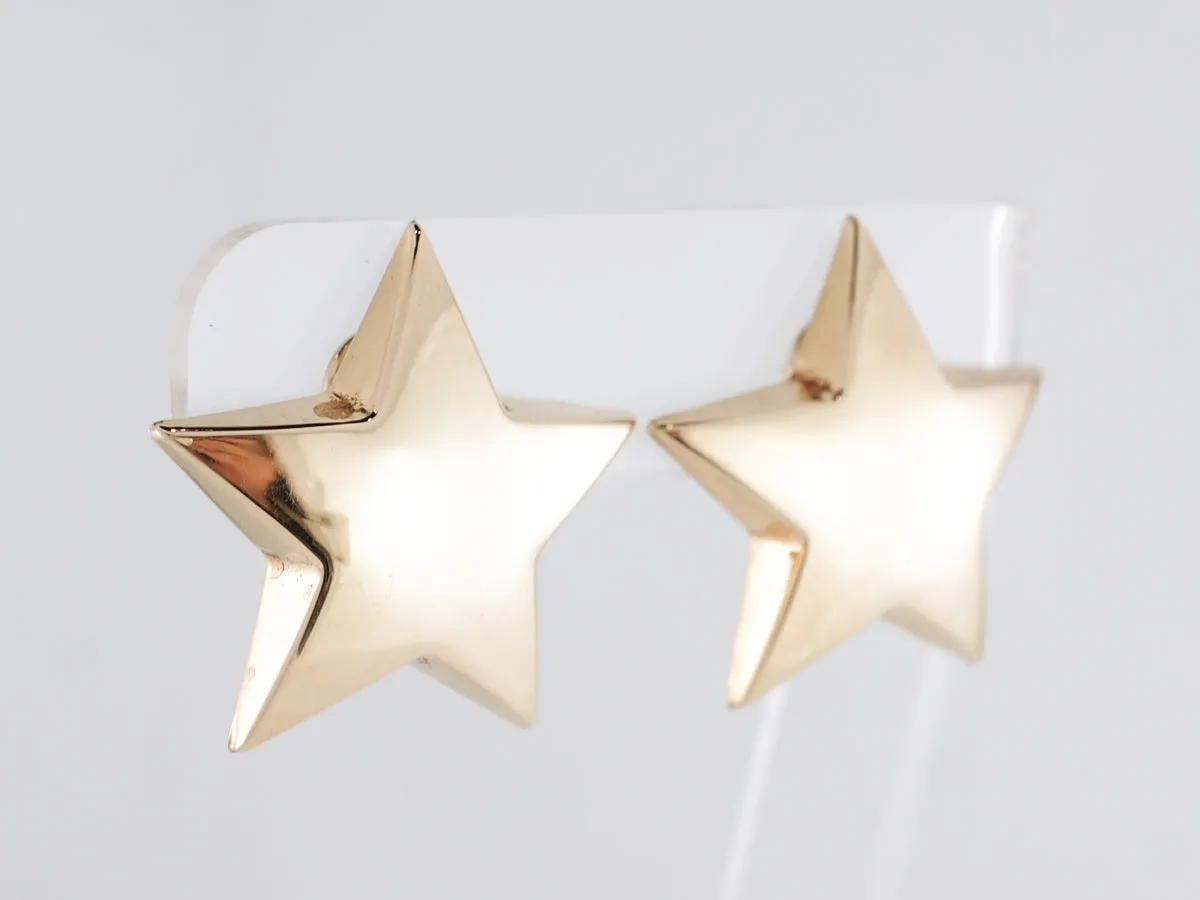 High Polish Star Earrings in 14K Yellow Gold