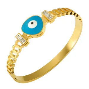 Hollow Stitching Stainless Steel Bangle Shiny Crystal Oval Eyeball Charm Eye Bracelet
