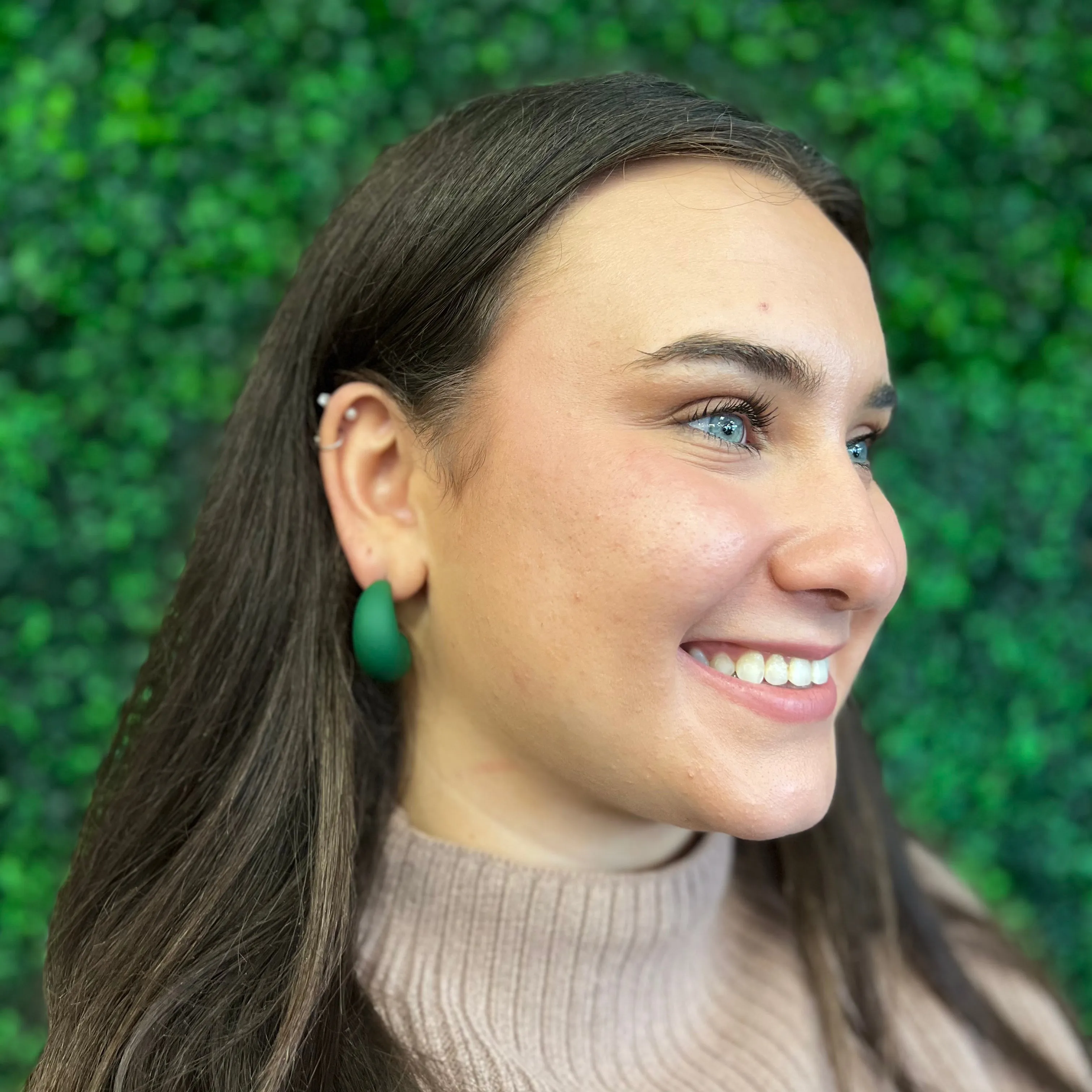 Hunter Green Matte Bubble Hoop Earrings