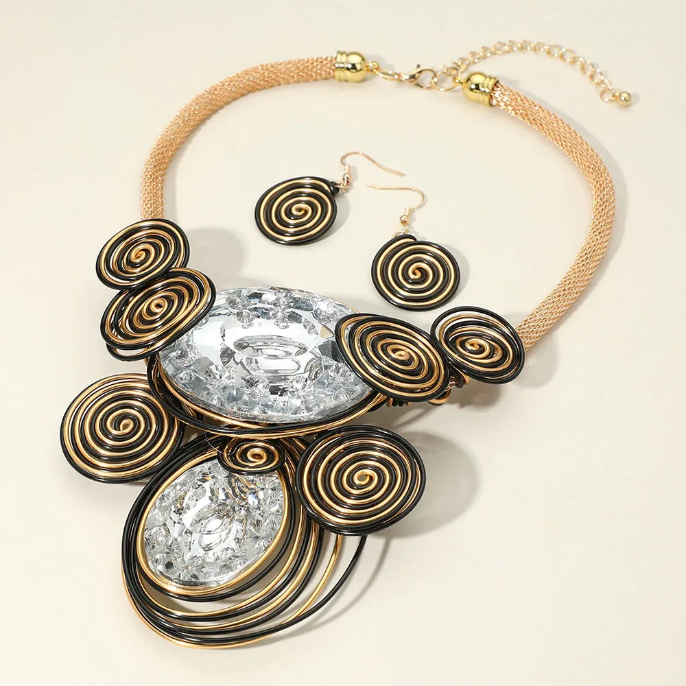 iLLASPARKZ Bold Double Oval Accented Metal Wire Spiral Embellished Statement Necklace