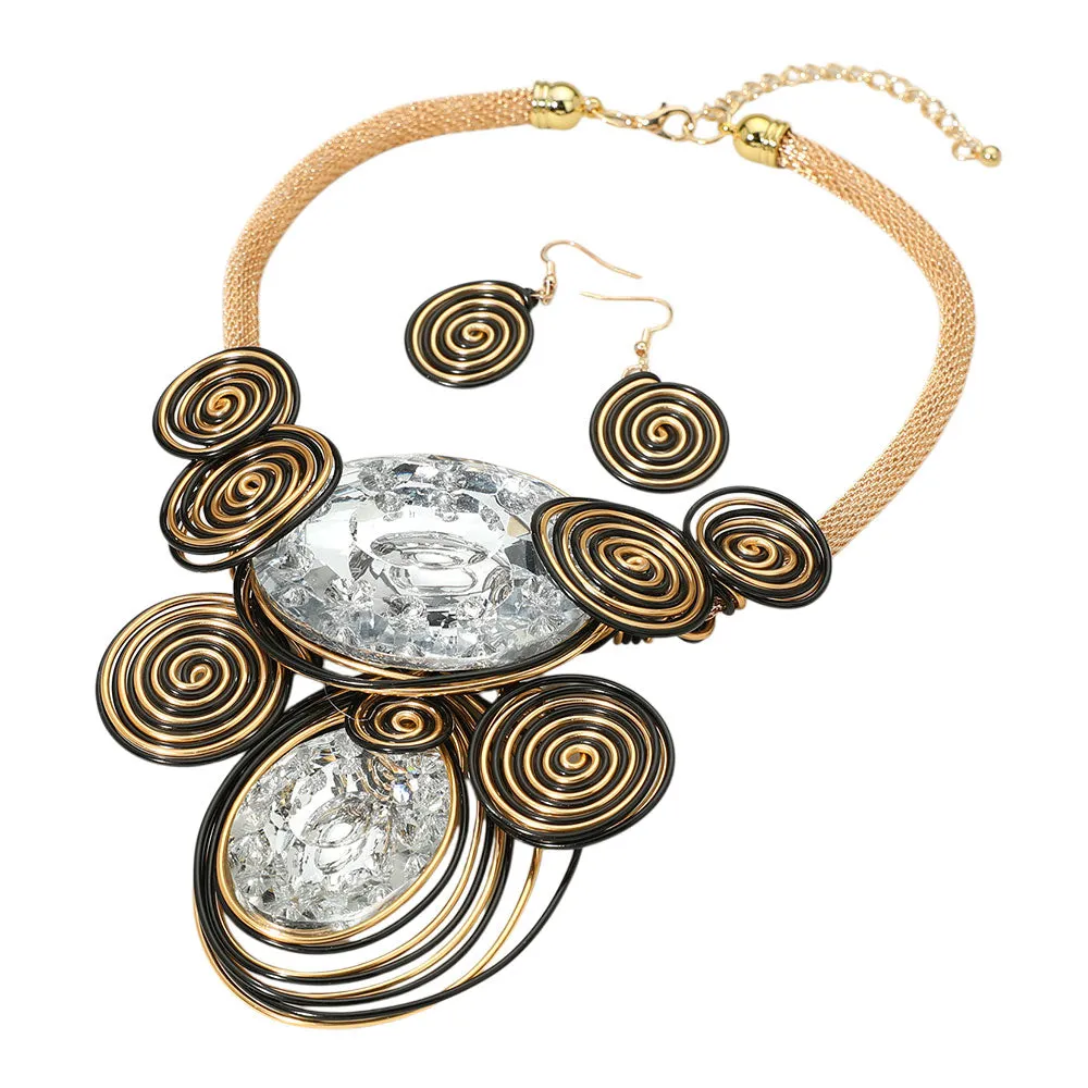 iLLASPARKZ Bold Double Oval Accented Metal Wire Spiral Embellished Statement Necklace
