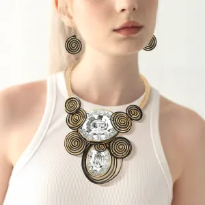 iLLASPARKZ Bold Double Oval Accented Metal Wire Spiral Embellished Statement Necklace
