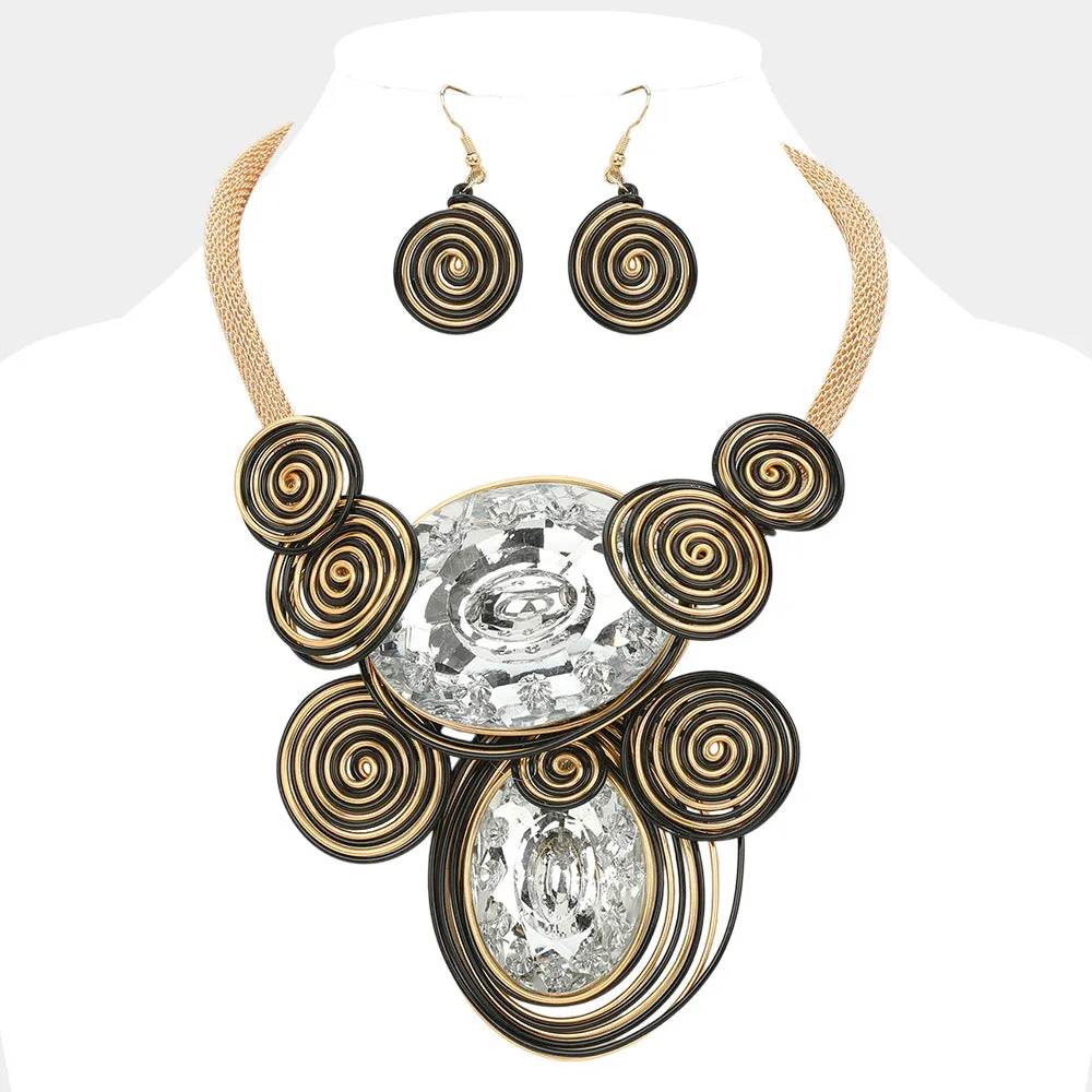iLLASPARKZ Bold Double Oval Accented Metal Wire Spiral Embellished Statement Necklace