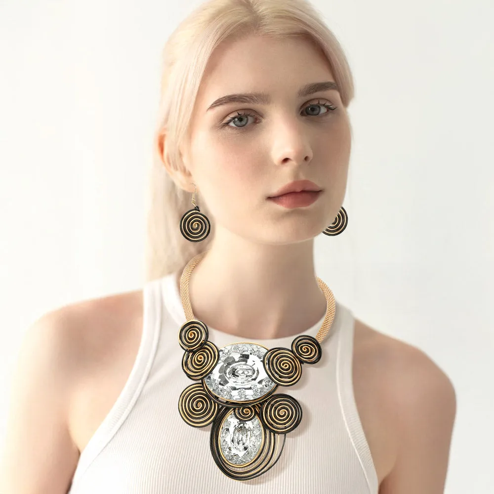 iLLASPARKZ Bold Double Oval Accented Metal Wire Spiral Embellished Statement Necklace