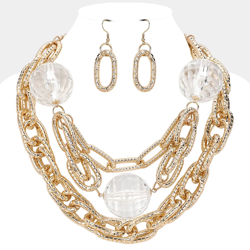 iLLASPARKZ Chunky Acrylic Ball Textured Chain Layered Statement Necklace