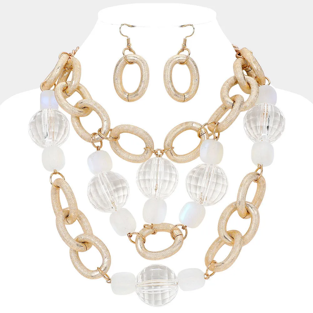 iLLASPARKZ Chunky Acrylic Ball Textured Metal Ring Abstract Chandelier Statement Necklace