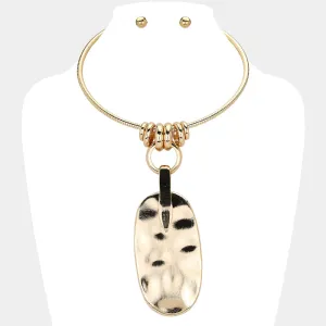 iLLASPARKZ Hammered Oval Plate Pendant Statement Necklace