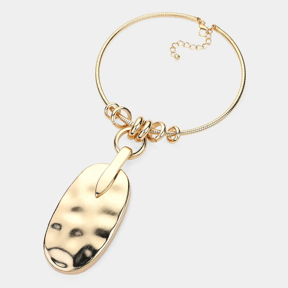 iLLASPARKZ Hammered Oval Plate Pendant Statement Necklace