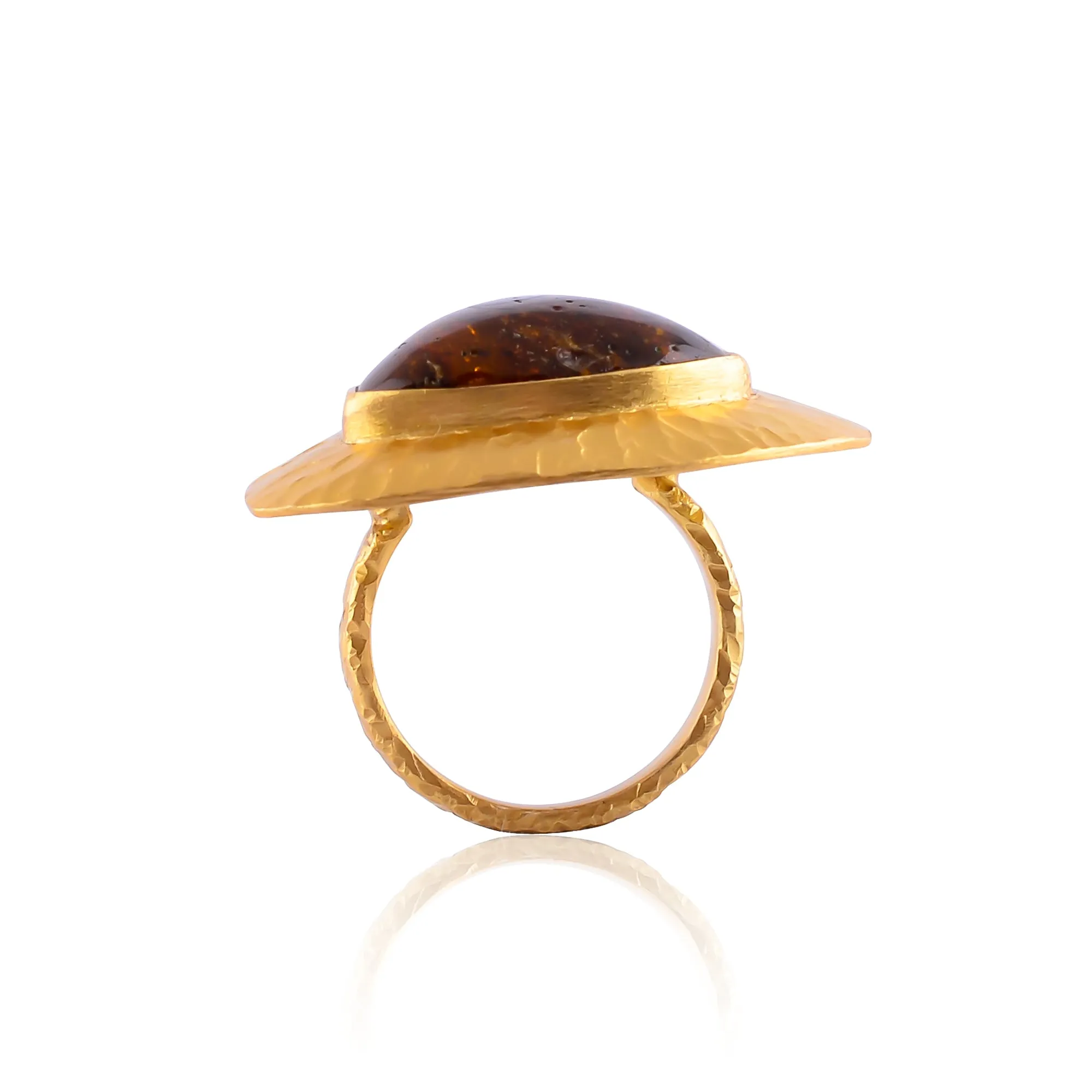 Indian Handcrafted Silver Gold Plated Amber Ring