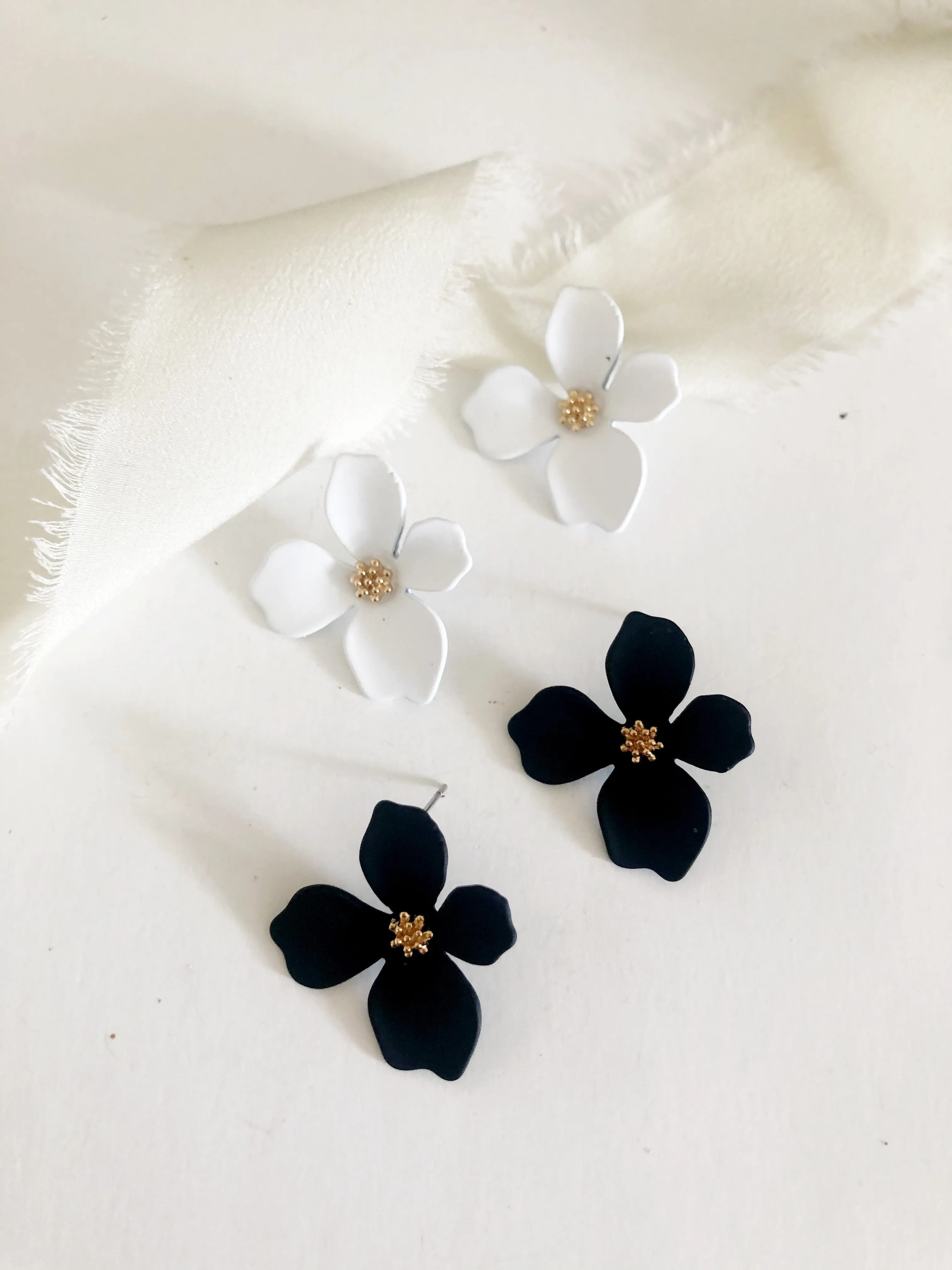 Jaxie Black Flower Stud Earrings