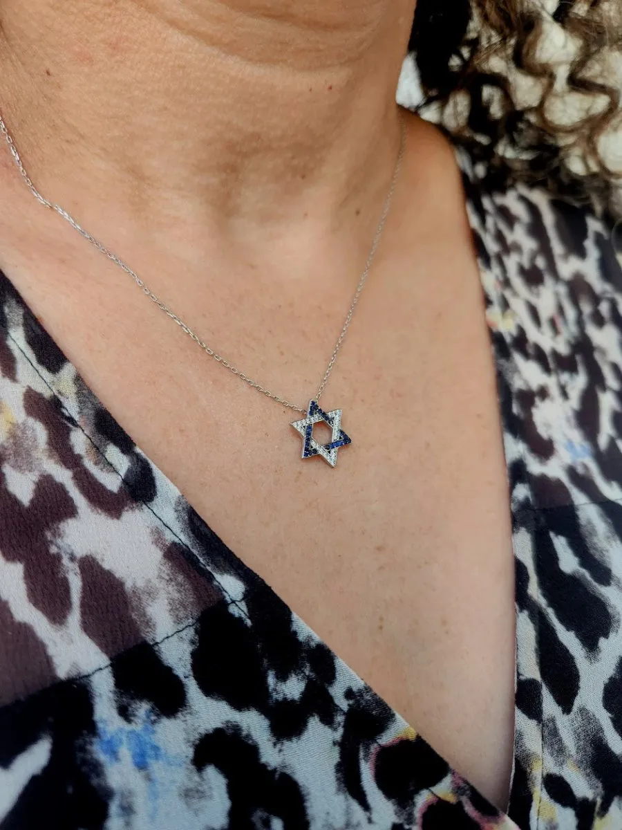Jewish Star Necklace | Blue or Clear Gemstones