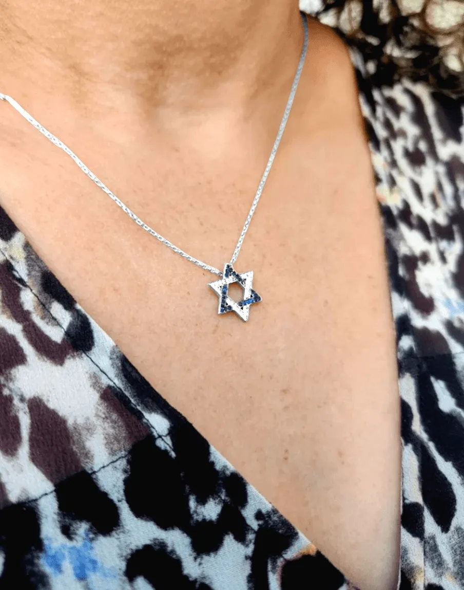 Jewish Star Necklace | Blue or Clear Gemstones