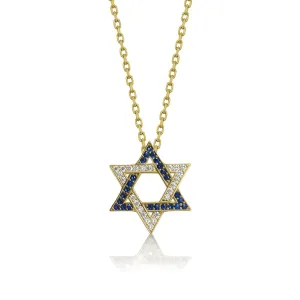 Jewish Star Necklace | Blue or Clear Gemstones