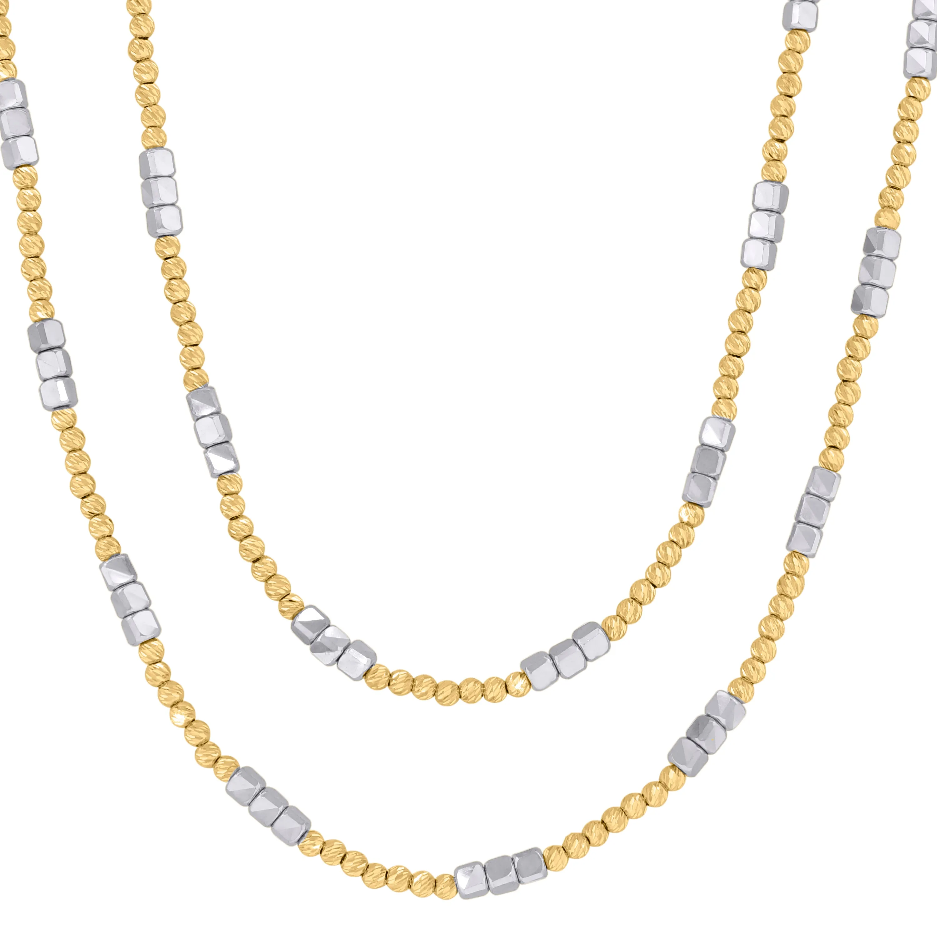 Keene Jewelers 14kt Two-tone Gold Womens Polished Finish Textured Two Row Beaded Necklace Size 18 Inches