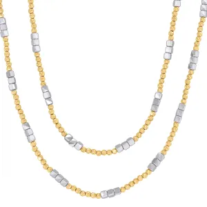 Keene Jewelers 14kt Two-tone Gold Womens Polished Finish Textured Two Row Beaded Necklace Size 18 Inches
