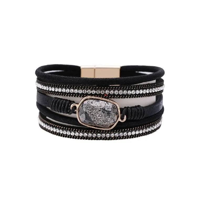 KMVEXO Summer Leather Bracelet Charm Pearls Bracelets&amp;Bangles Magnet Buckle Life of Trees Bohemian Bracelets for Women Manchette